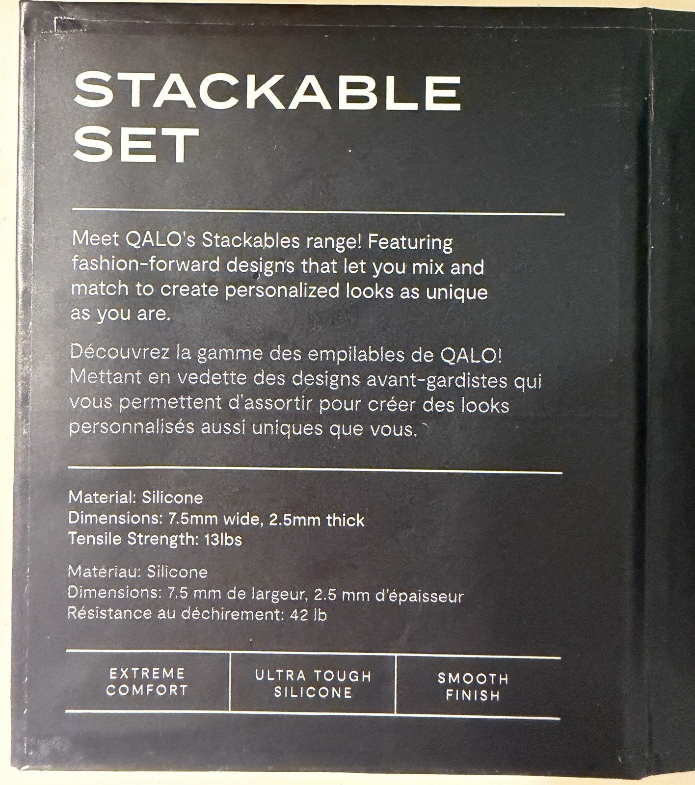 QALO Stackable Silicone Band Ring Set Gray/White Size 8 7.5mm Signed