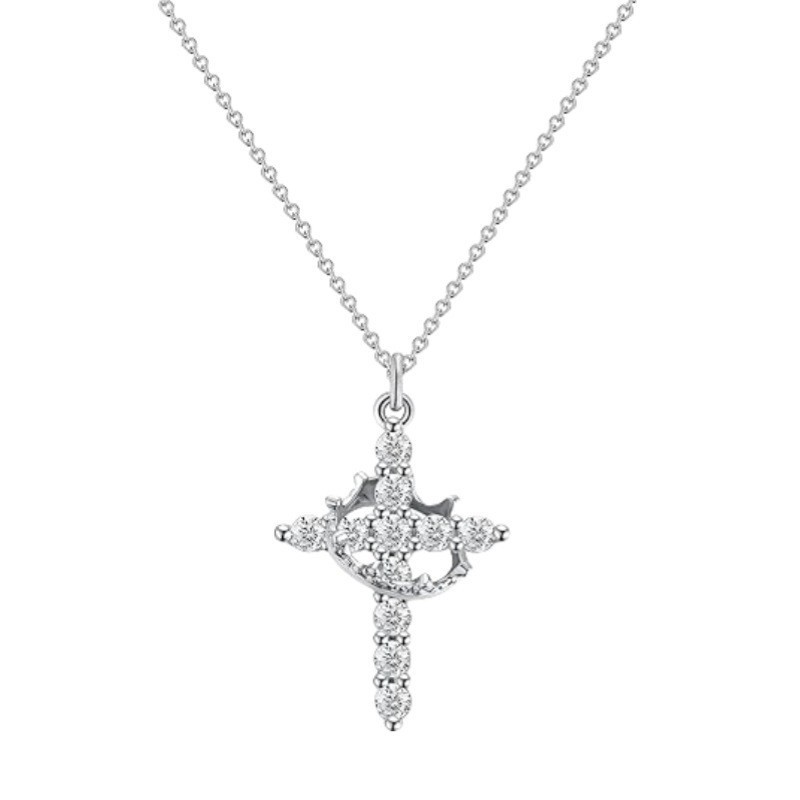 Trendy Crown Cross Necklace for Women Gold Plated Pendant with Cubic Zirconia