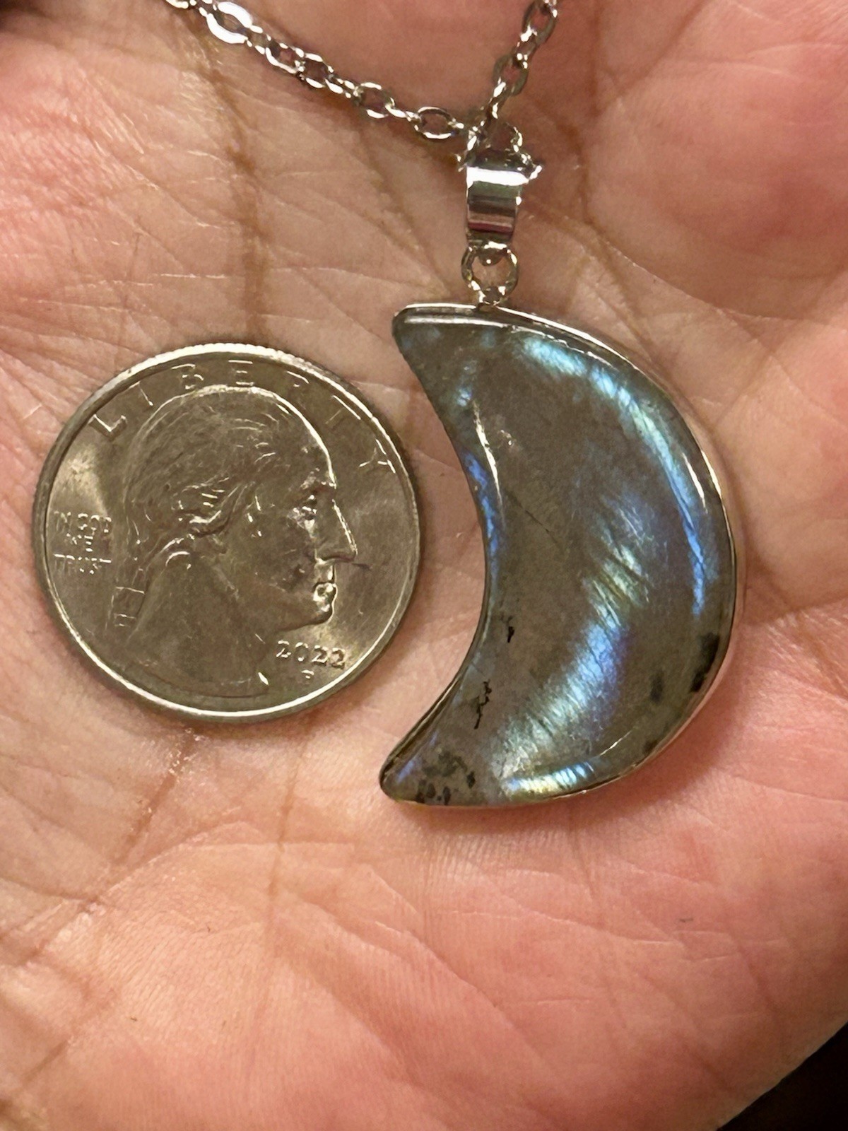 Rainbow Labradorite Authentic Crystal Pendant Charm Crescent Moon New Jewelry