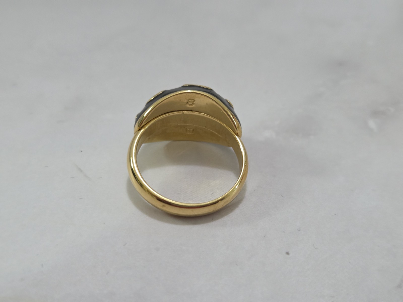 Black Enamel Gold Tone Leopard Spot Dome Ring Size 8 Statement Fashion Ring
