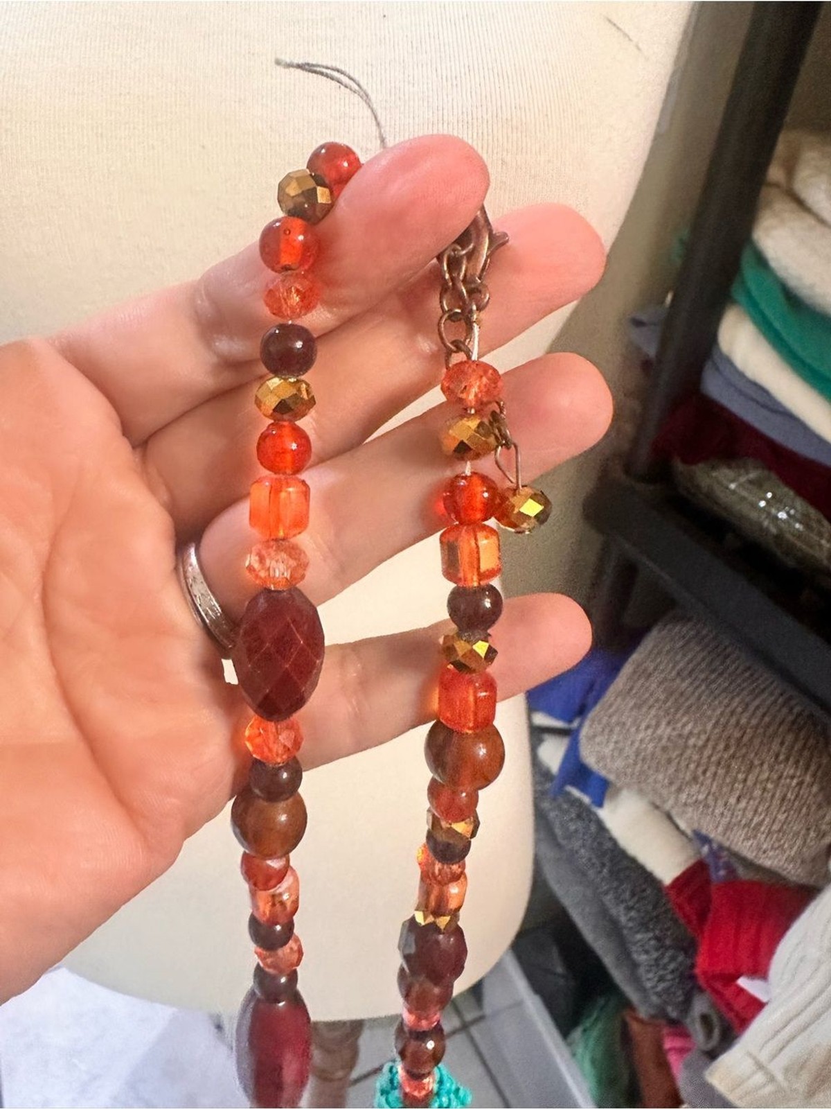 Source Unknown Brown and Teal Beaded Long Necklace