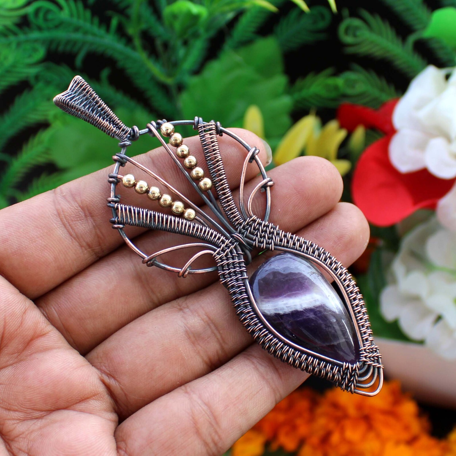Sage Amethyst Pendant Copper Wire Wrapped Pendant Gemstone Copper Wire Jewelry