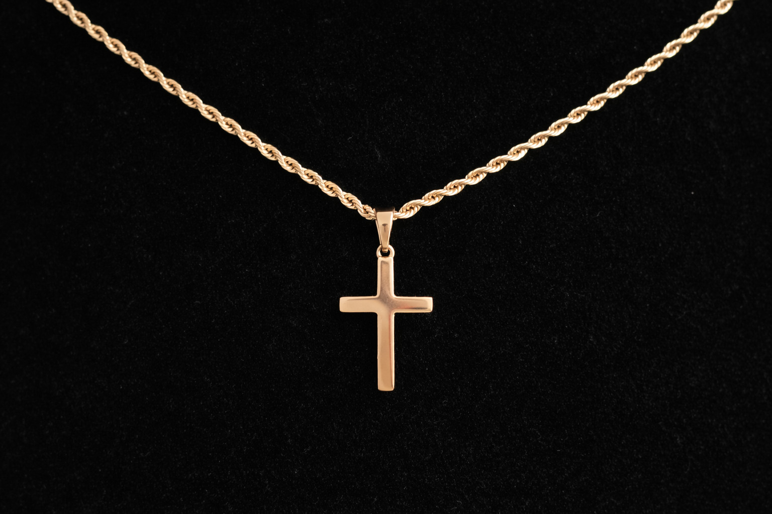 Gold Plated Rope Chain Necklace w/ GoldP Cross Pendant – 20″ –