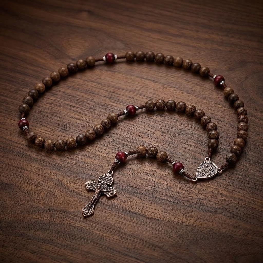 St. Joseph Wooden Rosary Beads, Handmade Catholic Rosary with Crucifix and Sa…