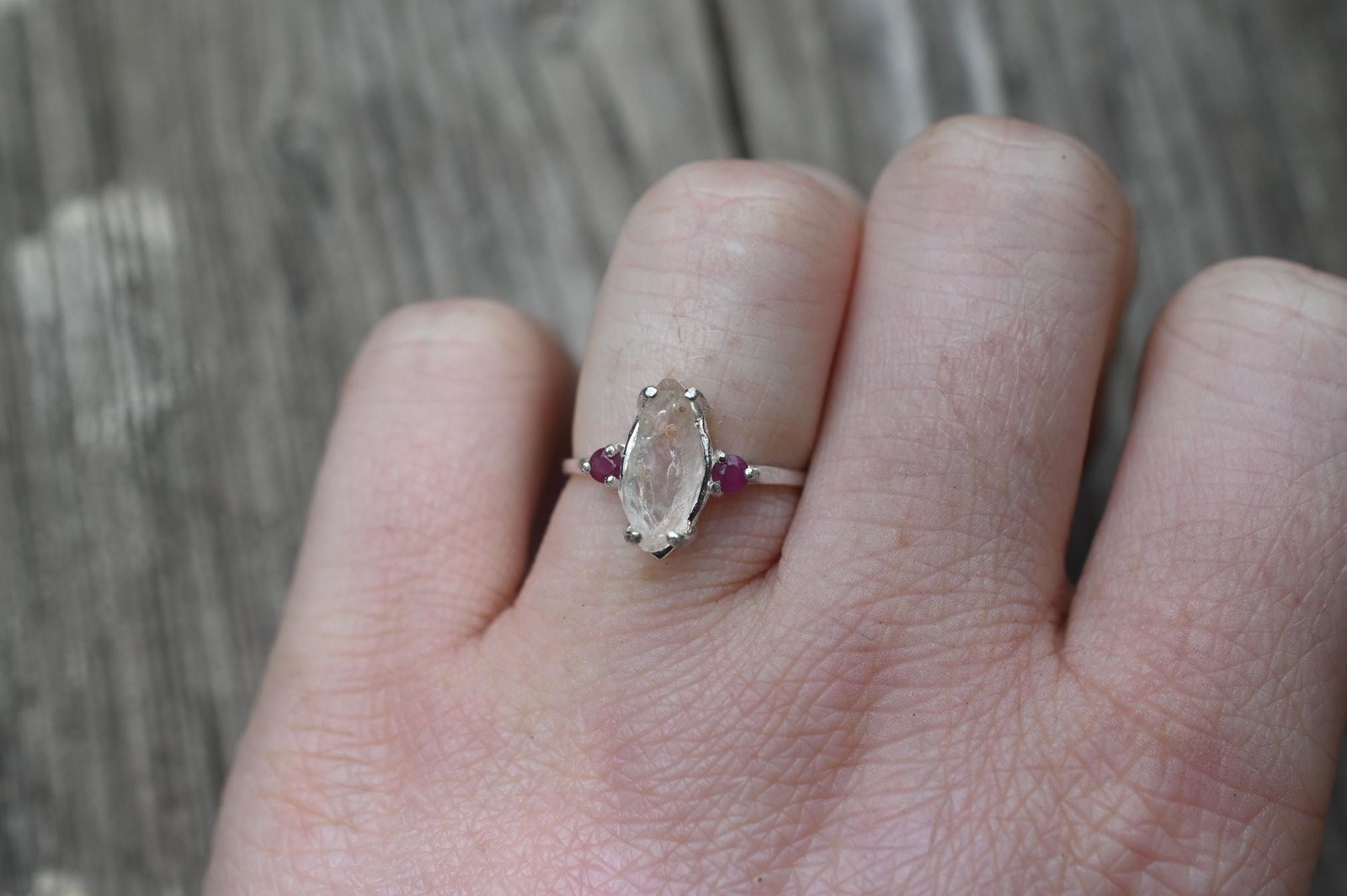 Engagement ring Ruby and Lake County diamond sterling silver size 3 4 5 6 7 8 9