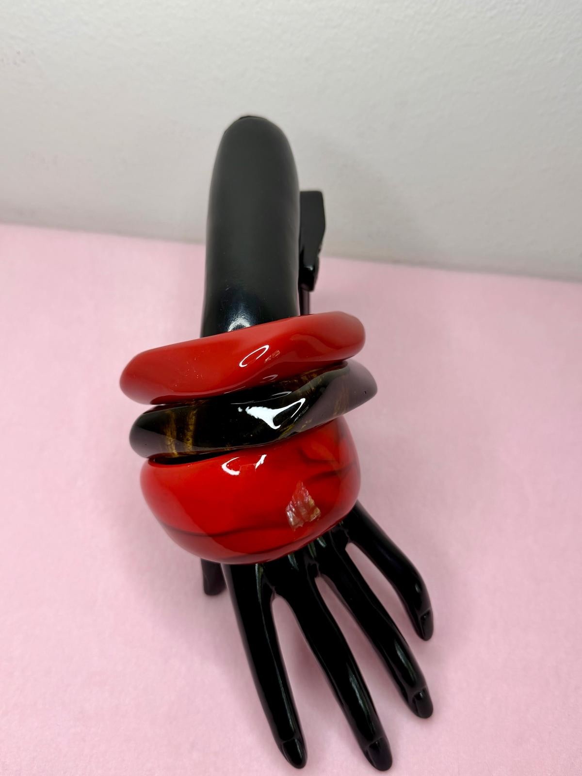 Red Bangle Bracelet Set – Chunky Stack, Bold Statement Bracelet Set, Y2K Fashion