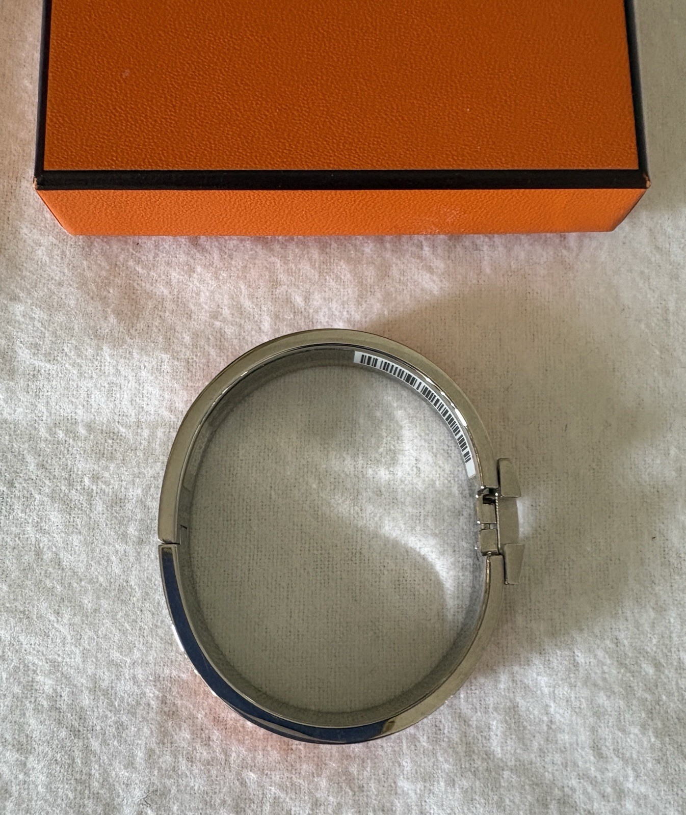 Authentic HERMÈS Clic H Narrow Bracelet Iconic Orange Palladium Silver PM w Box