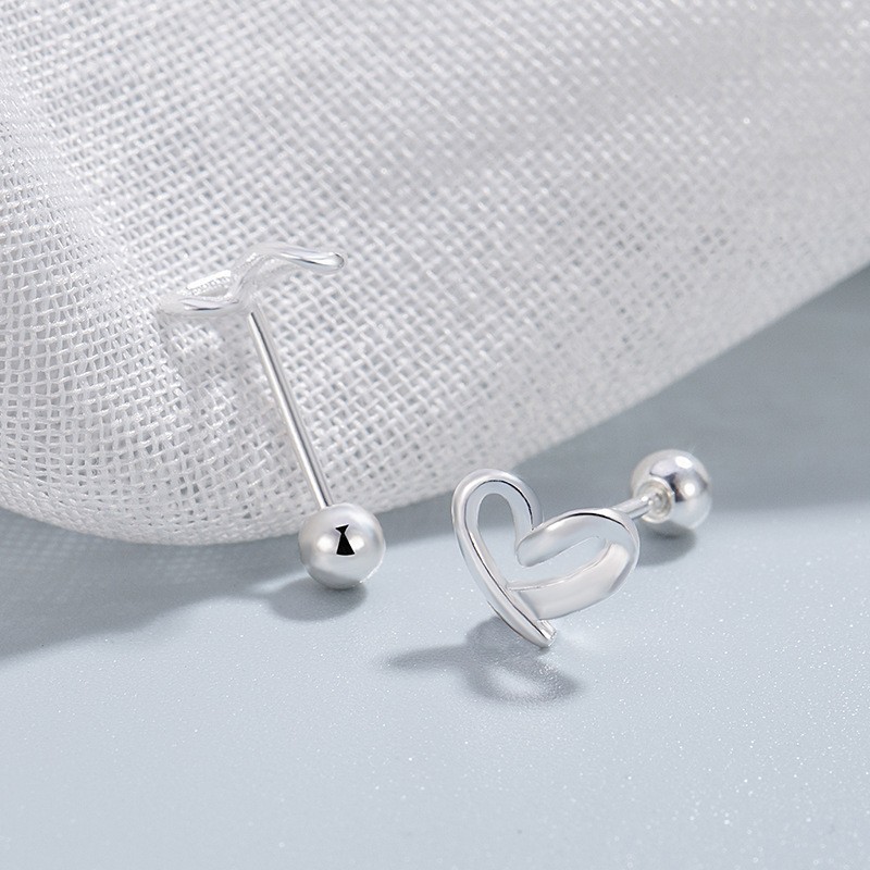 Women Girl Sterling silver 925 Open Heart Ball Screw Back Stud Earrings Gift B11