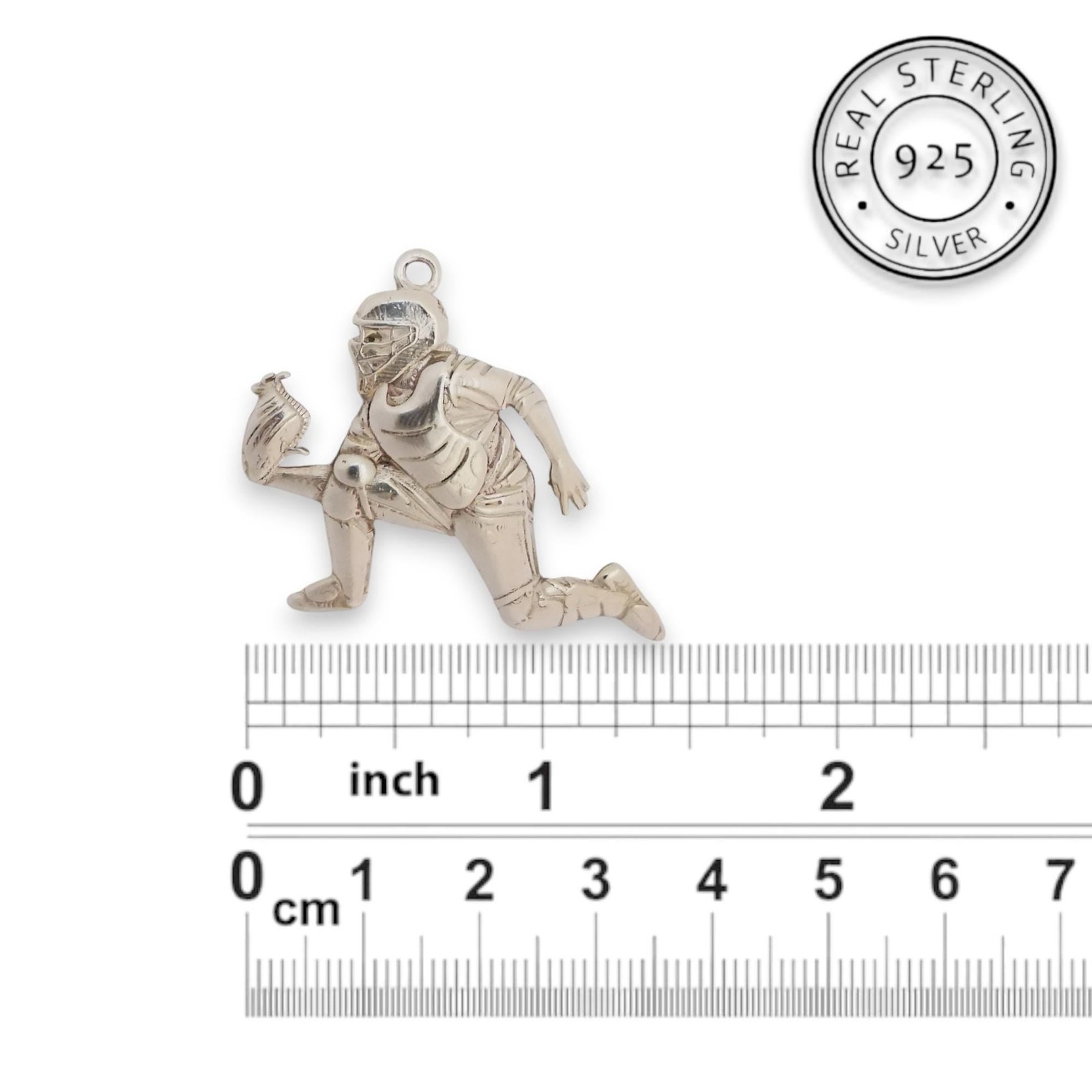 Baseball Catcher Pendant Necklace 925 Sterling Silver Handmade Jewelry for Men