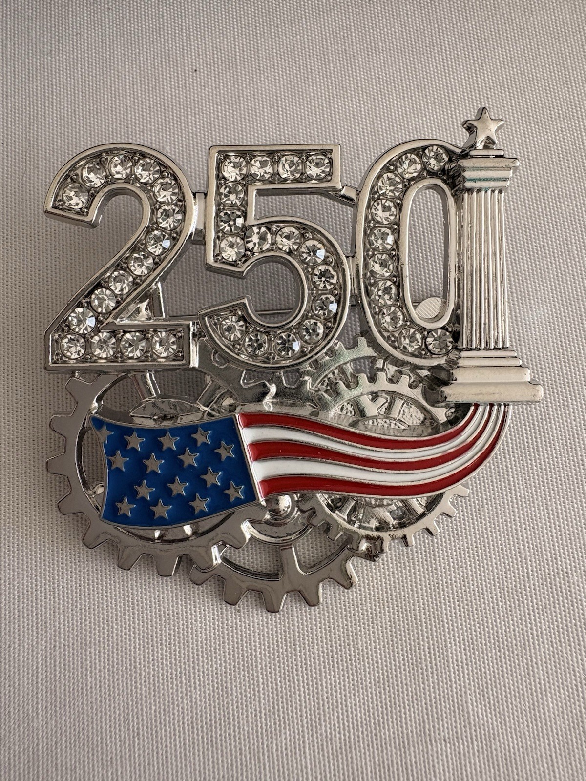 USA 250th Anniversary Commemorative Brooch Rhinestone US Flag Patriotic Pin NEW
