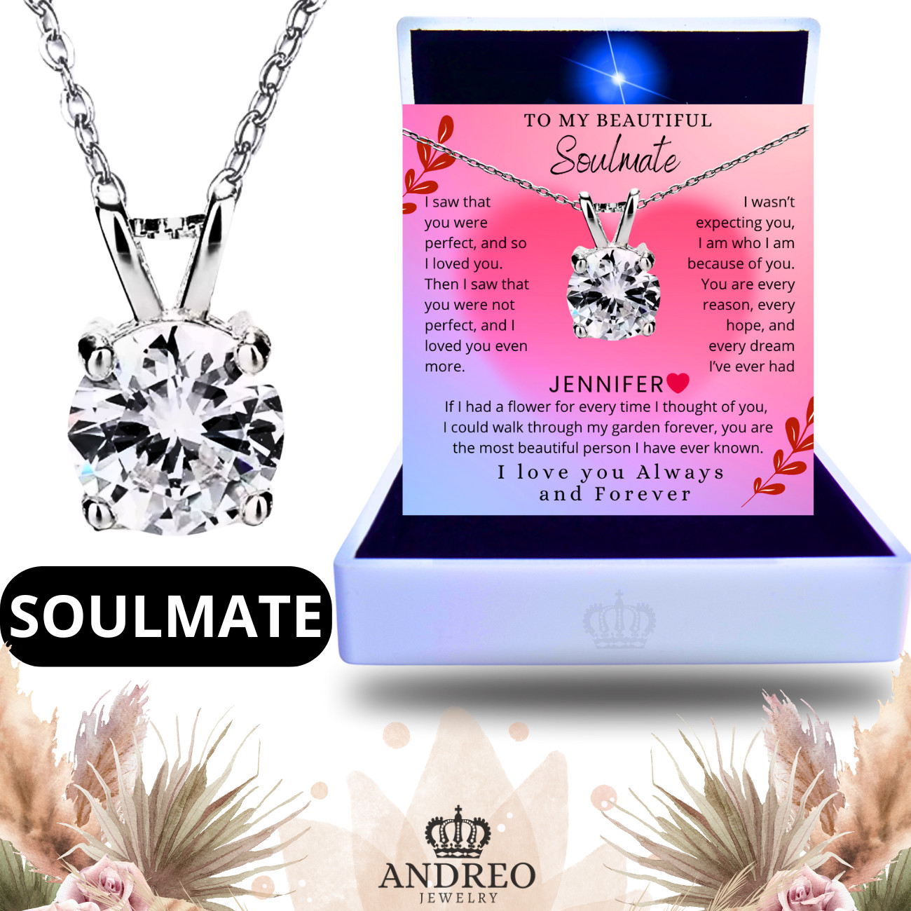 Solitaire CUSTOM Soulmate Necklace Gift Ideas Birthday Gifts for Women ANDREO
