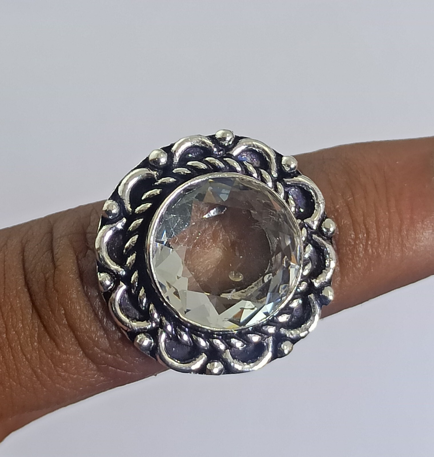 Hydro Crystal Round Shape Gemstone Handmade Ring jewelry Size 5.5 Inches