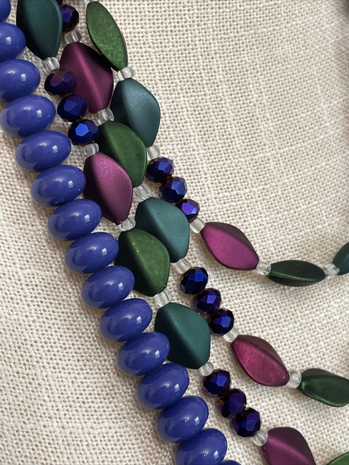Lot Vintage Bead Necklaces Blue Purple Strands 18” – 28” Peacock Brilliance