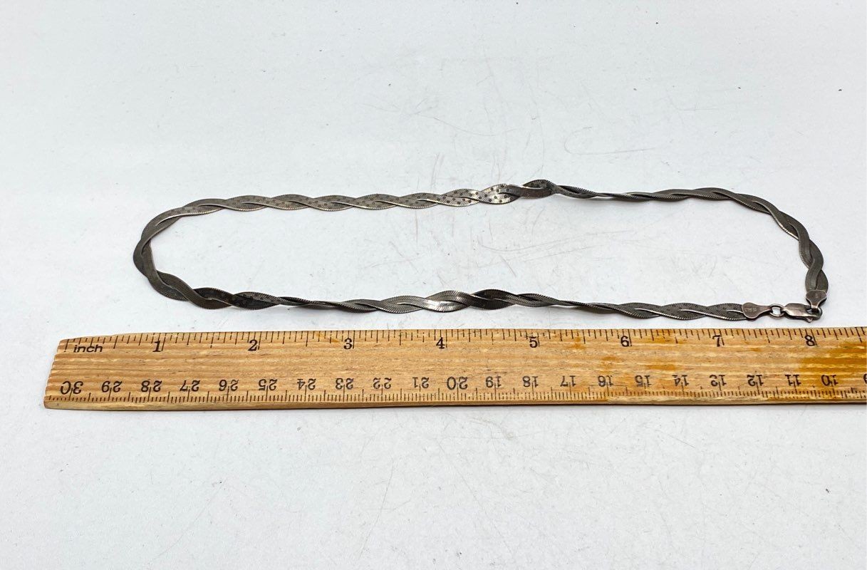 Sterling Silver 925 Italy Twisted Braided Herringbone Necklace 18 Inch 13.2g