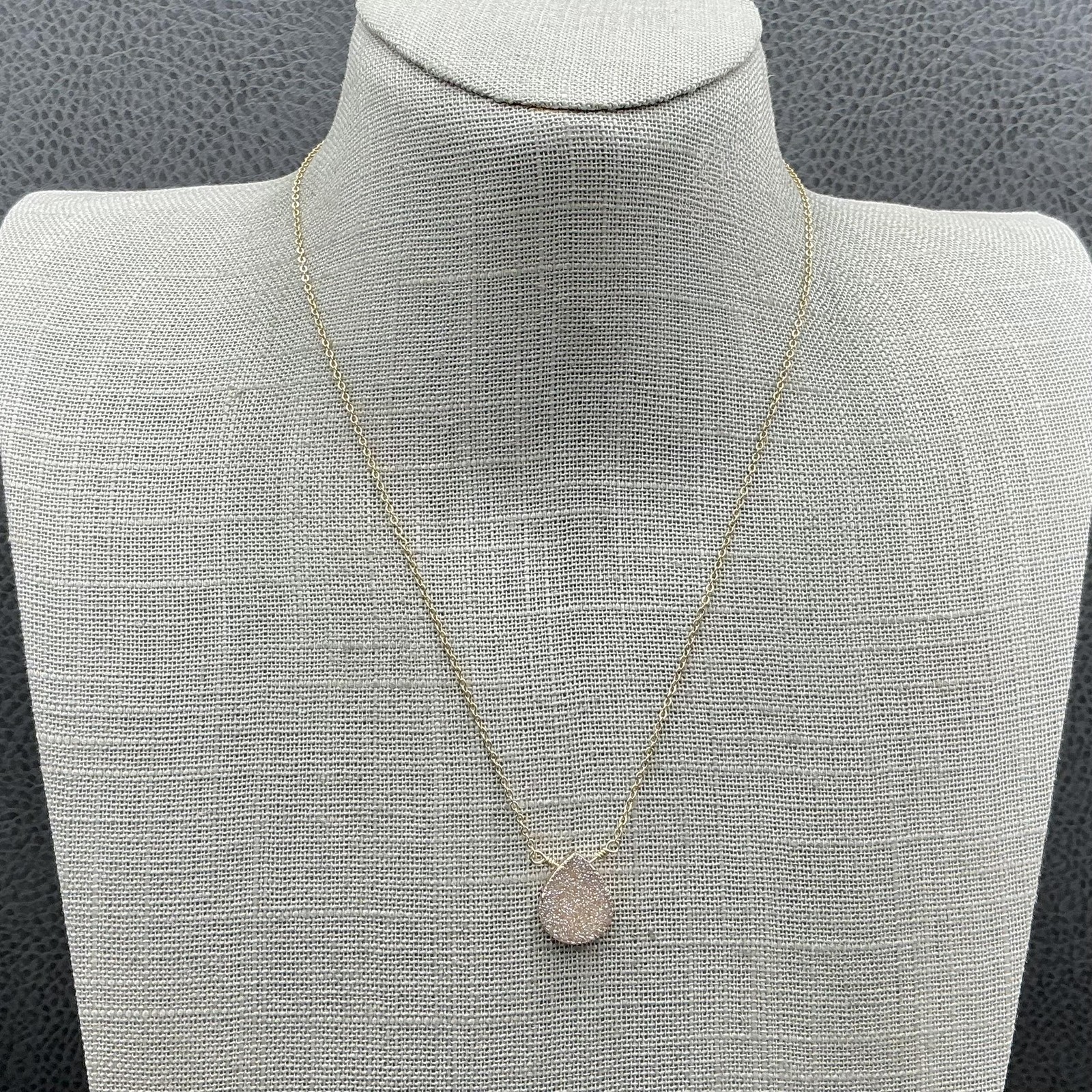 Luna Norte Necklace Gold Tone Drusy Quartz Teardrop Pendant 16 In Womens