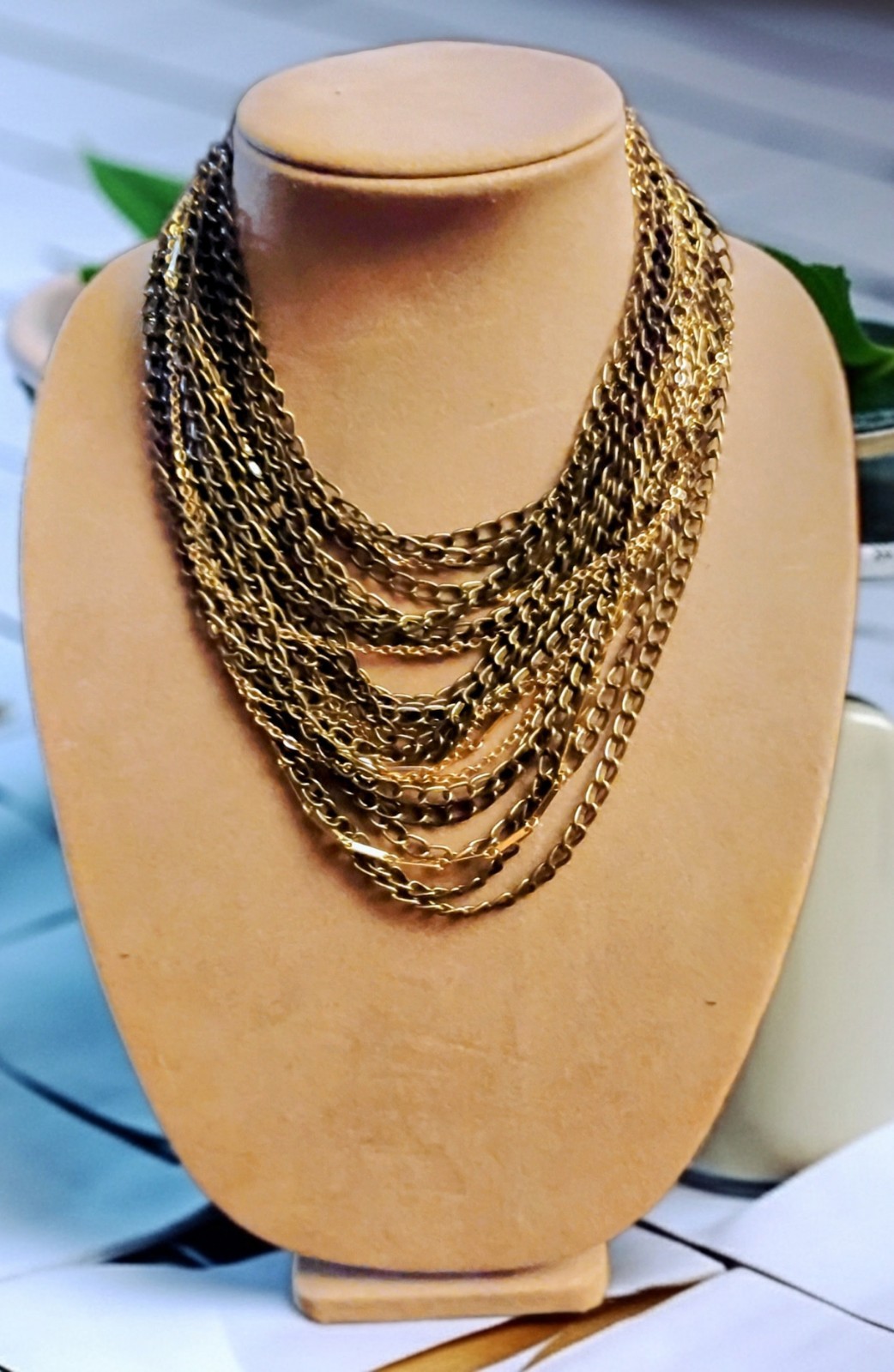 Jenny Bird Gold Tone Layered Multi-Strand Curb Chain Statement Necklace