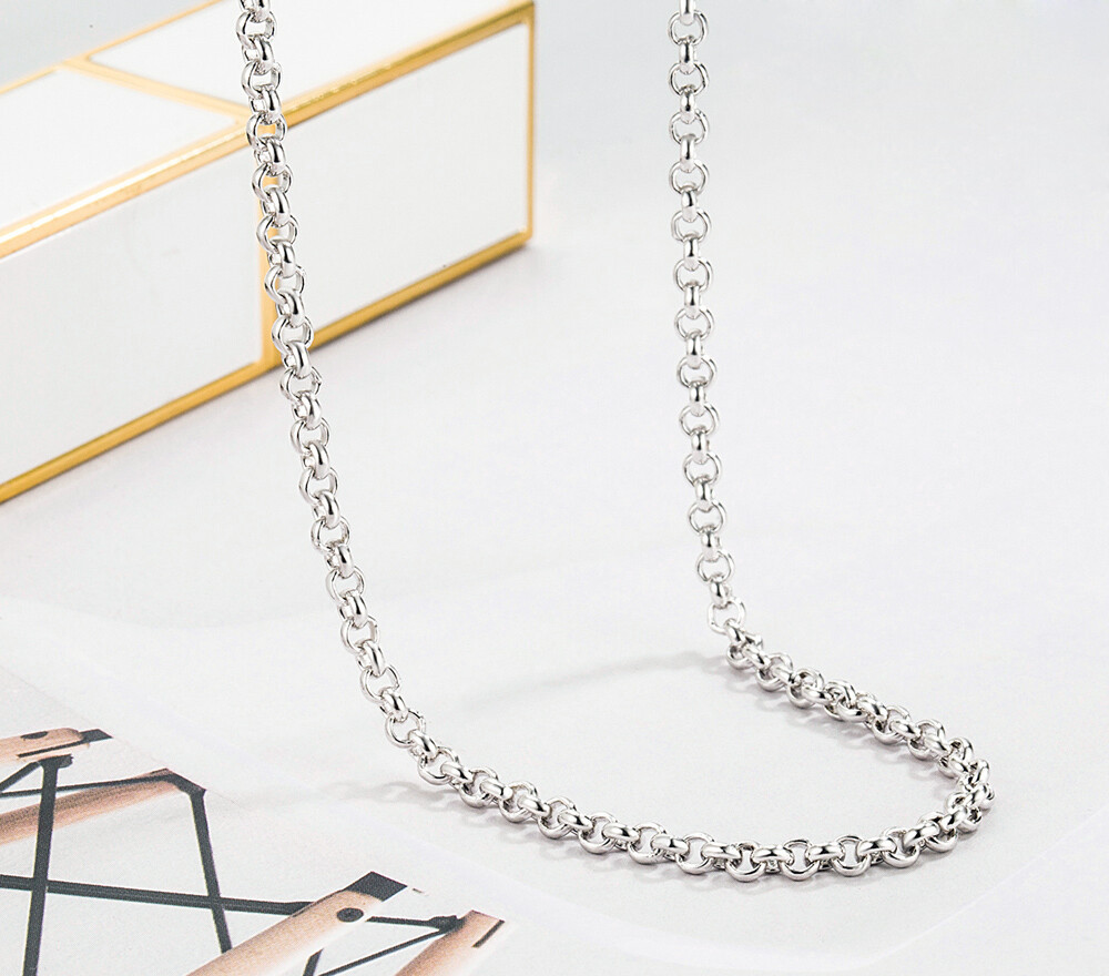 925 Sterling Silver 3mm Rolo Round Cable Chain Necklace 18″-30″ for Women & Men