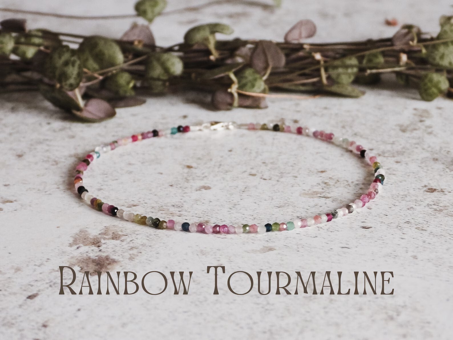Rainbow Tourmaline Beaded Healing Water Resistant Crystal Boho Anklet Gift
