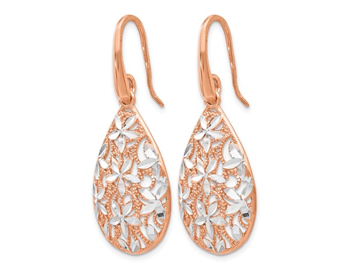 Rose Plated Sterling Silver Flower Drop Earrings