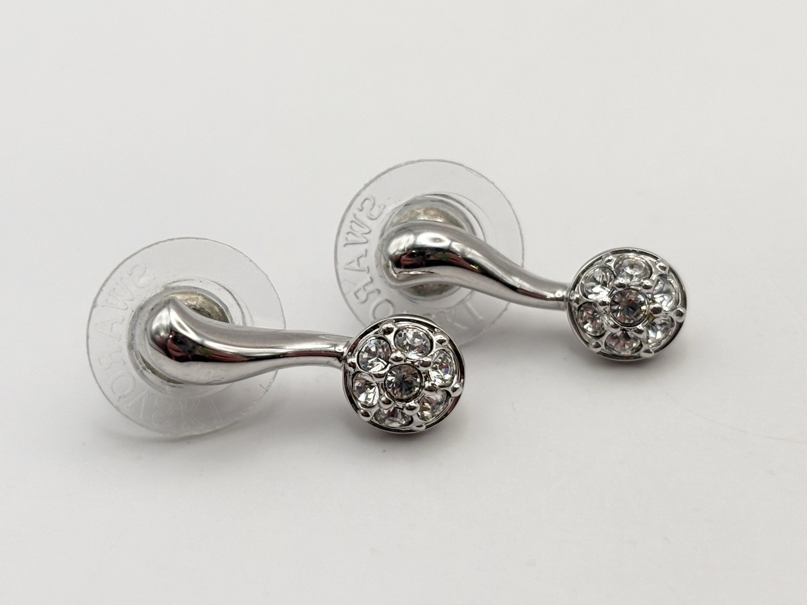 Swarovski Crystal Earrings Silver Tone Pave Circle Setting Stud Elegant Formal