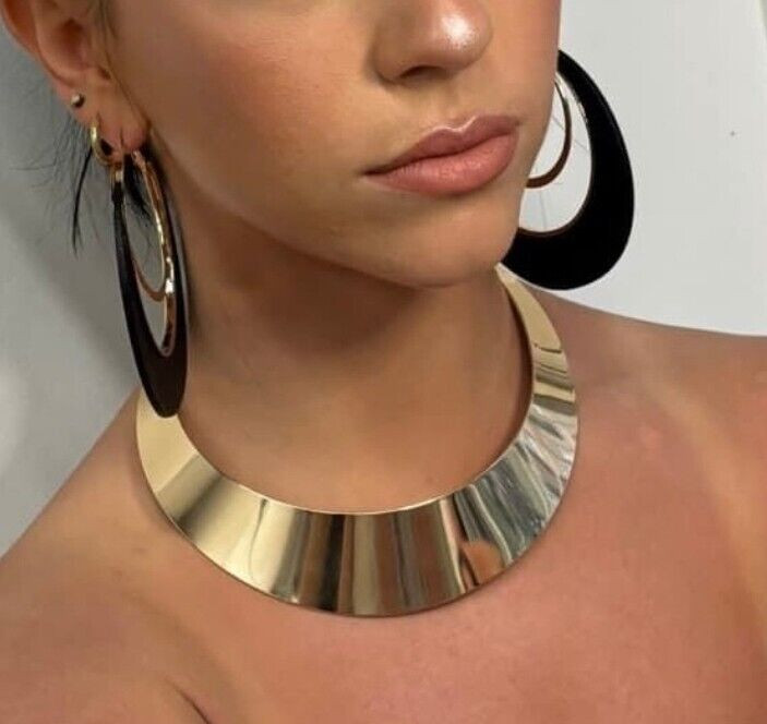 Chunky Collar Choker Wide Statement Necklace Fashion Jewelry