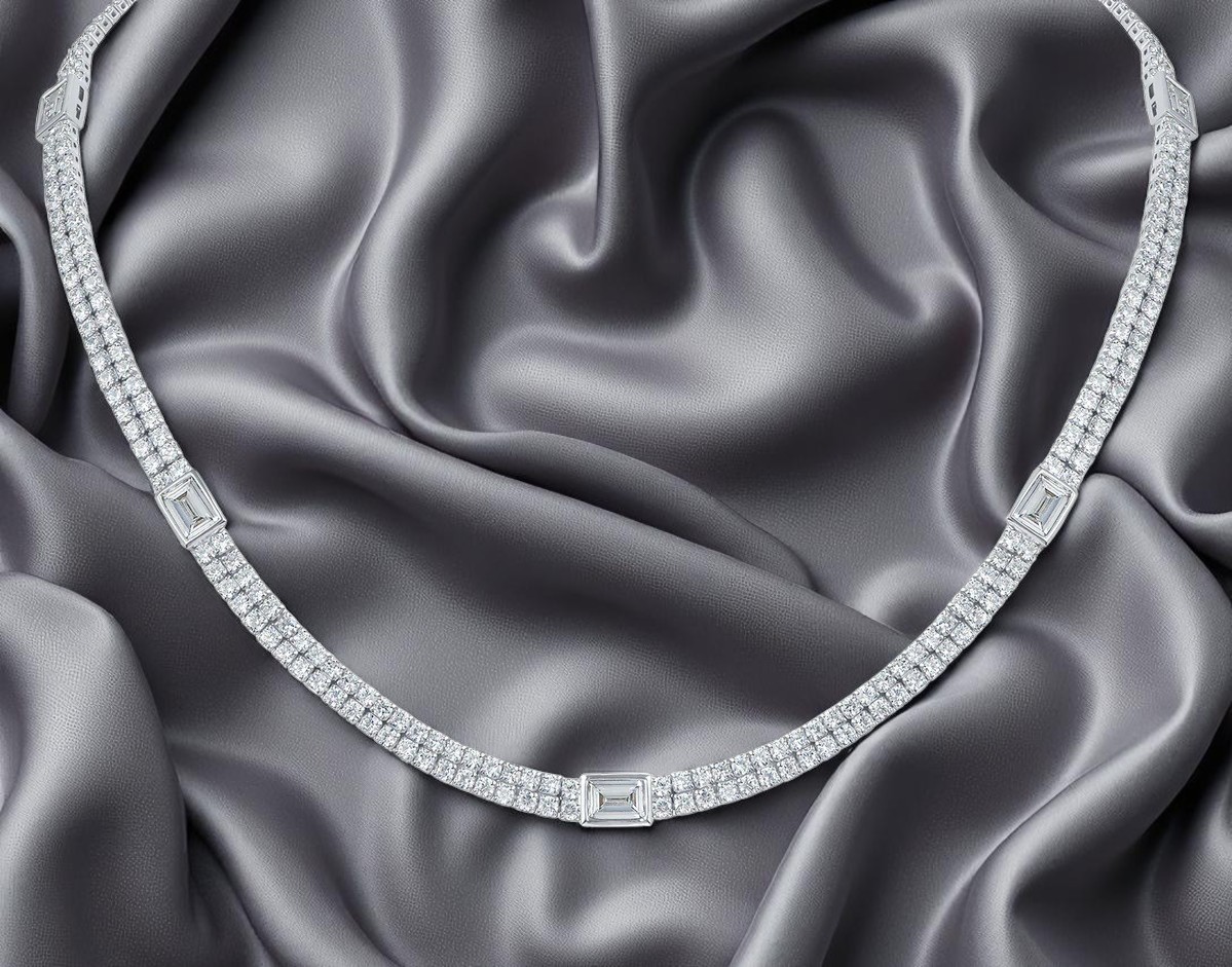 Kenneth Jay Lane KJL Cubic Zirconia CZ Delicate Tennis Station Necklace 16-19″
