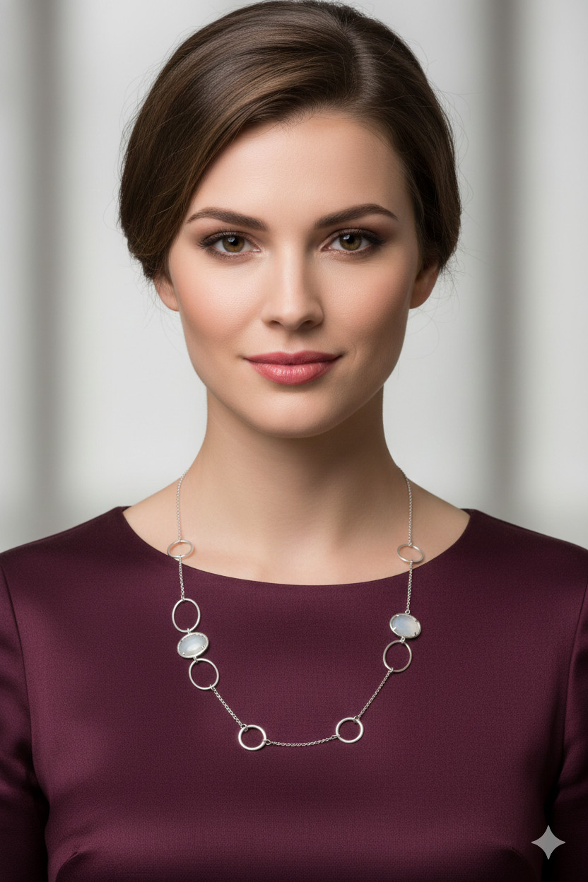 Champagne Gold & Silver Tone Necklace with cream Stones – Boutique Style