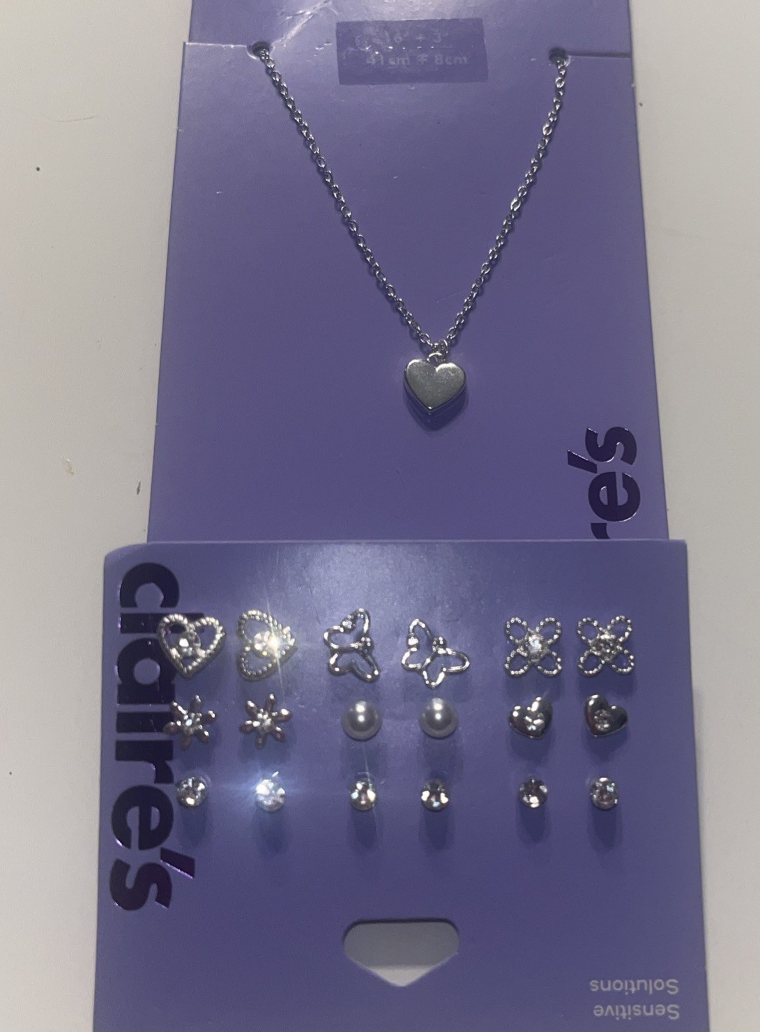Claire’s 9 Pair Earrings And Heart Necklace Set Sensitive Solutions