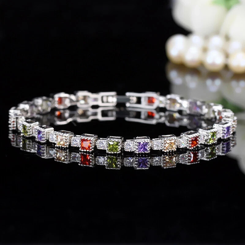 10ct Princess Cut Simulated Emerald Women Tennis Bracelet 14k White Gold Plated