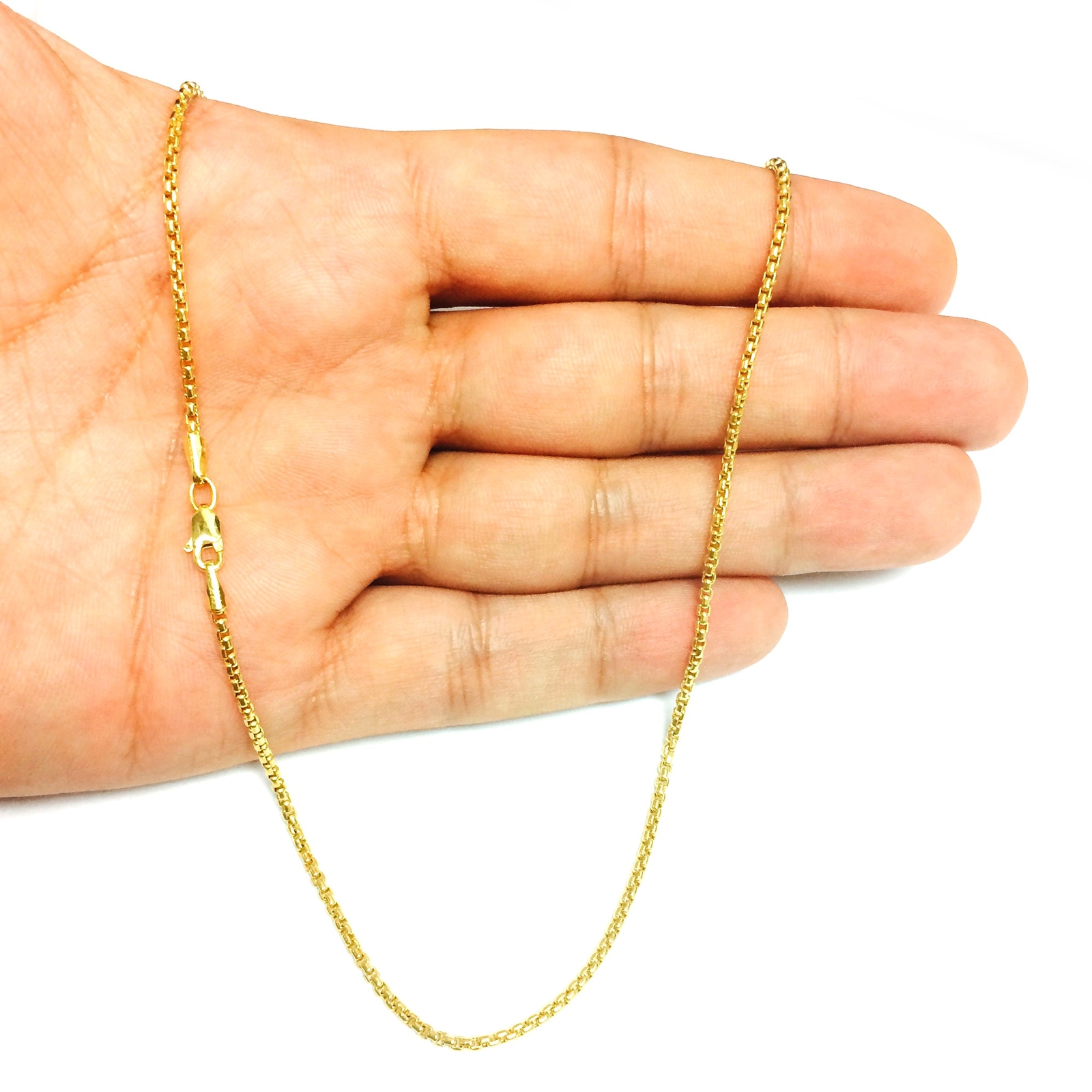 14k Yellow Real Gold Round Box Chain Necklace, 1.4mm, 18″