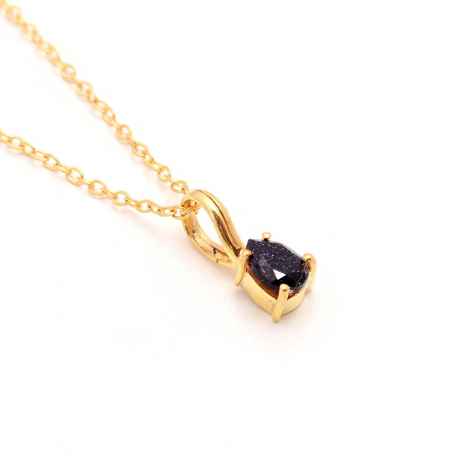 Natural Sandstone Pear Chain Necklace Gold Plated 925 Sterling Silver Jewelry