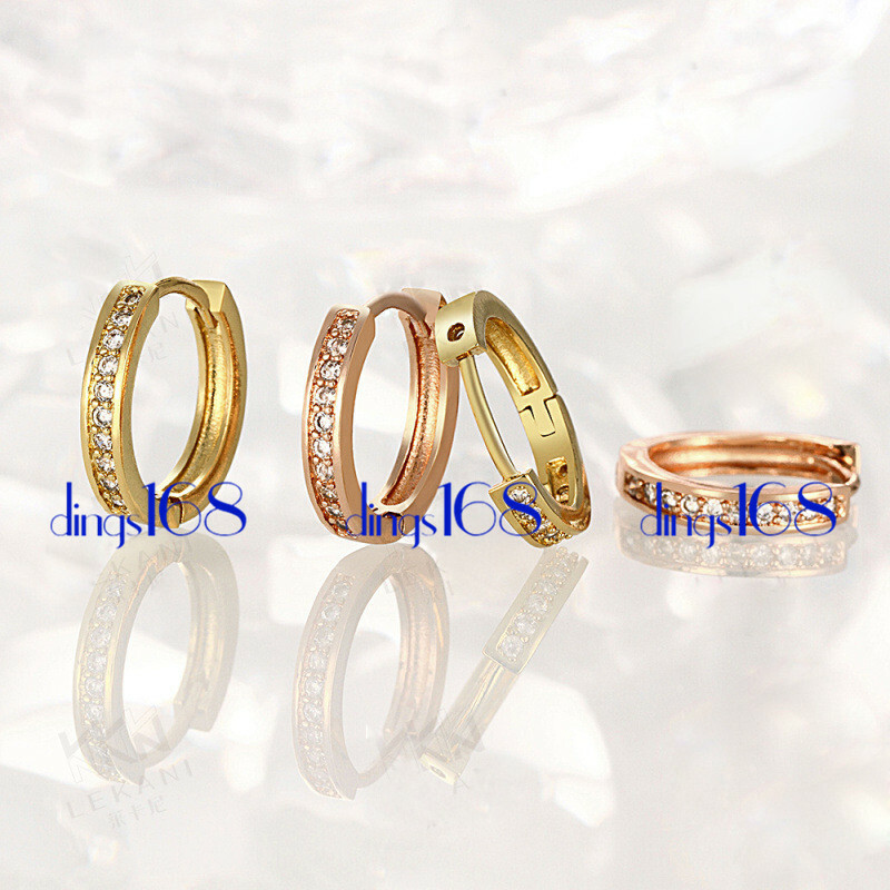 Genuine 18K Gold Filled Nickel-Free Crystal 17mm Small Huggie Hoop Earrings Q1Y