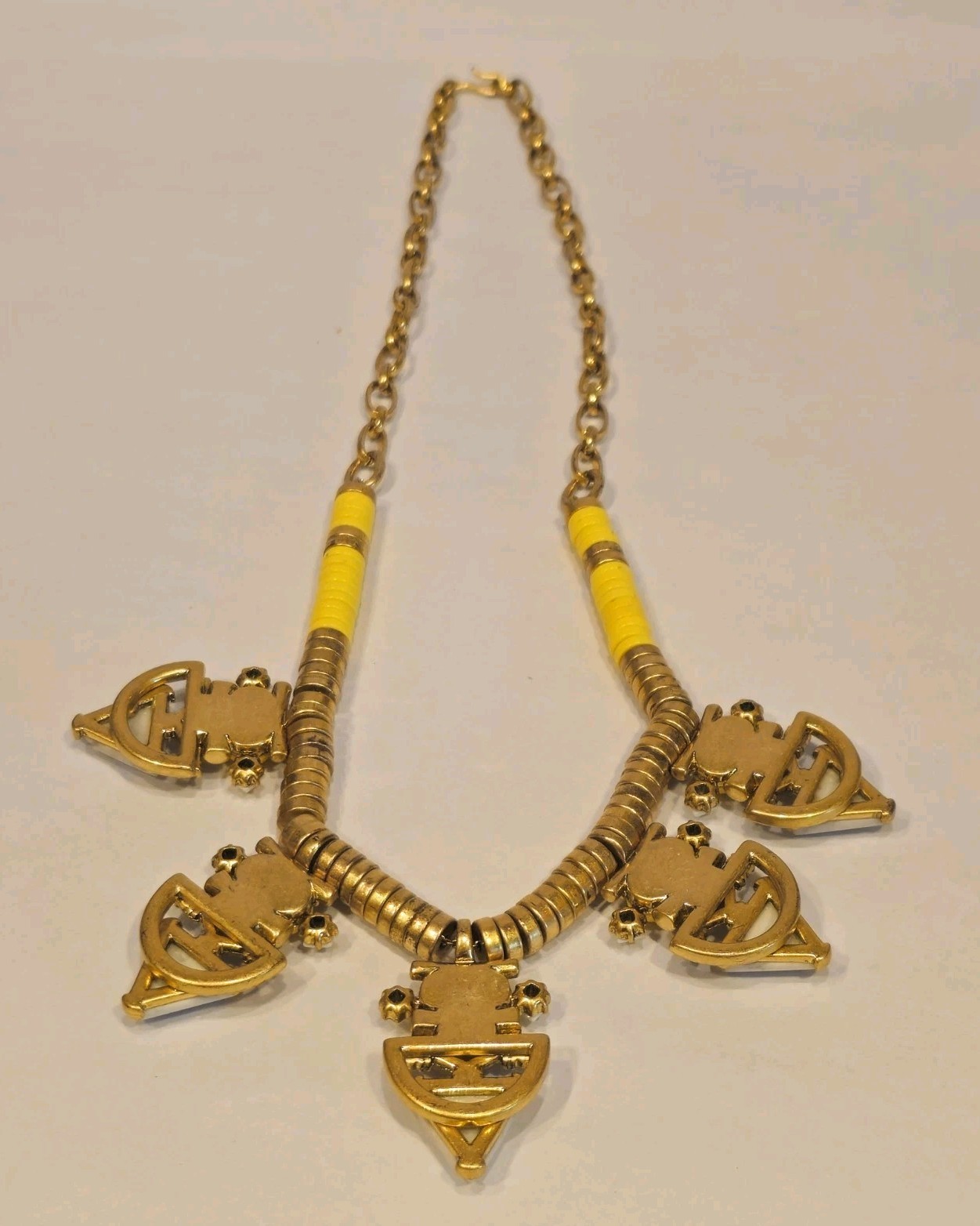 Runway Pavilion Yellow Chunky Acrylic Metal & Rhinestone Statement Necklace