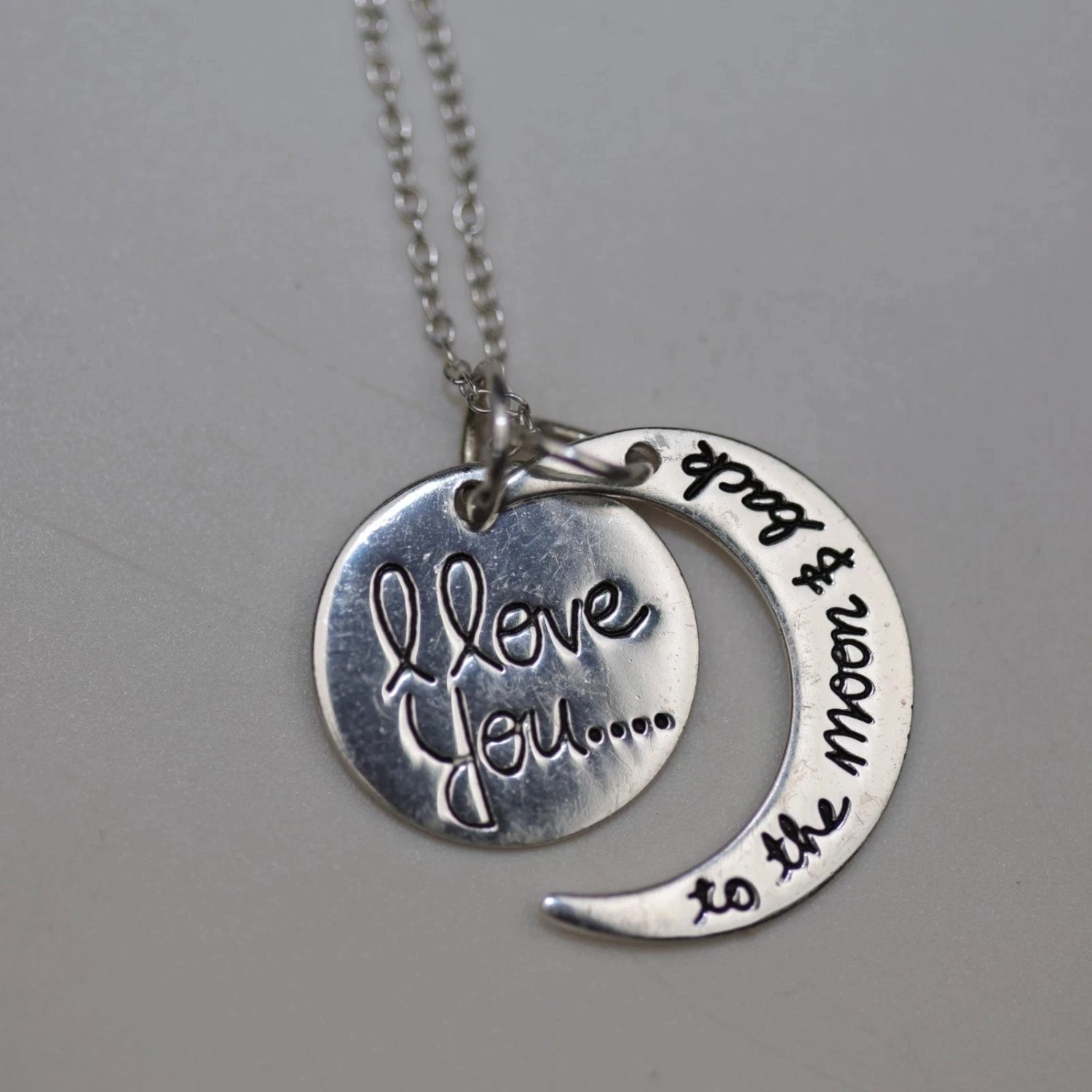 Sterling Silver I Love You to the Moon and Back Pendant Necklace 925 Italy 18