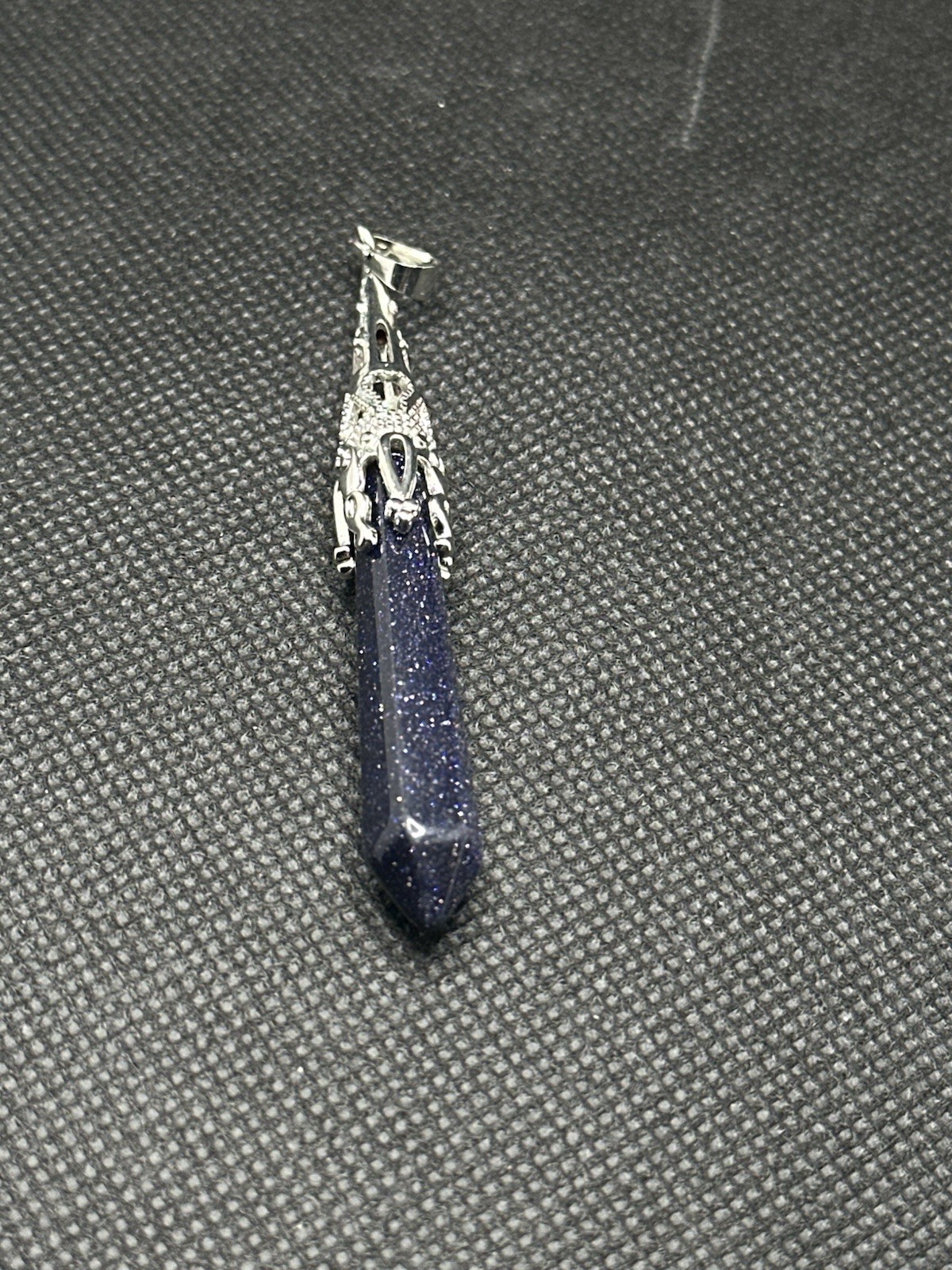 Silver Tone Man-Made Sparkly Blue Sandstone “Stone of Ambition” Romance Pendant