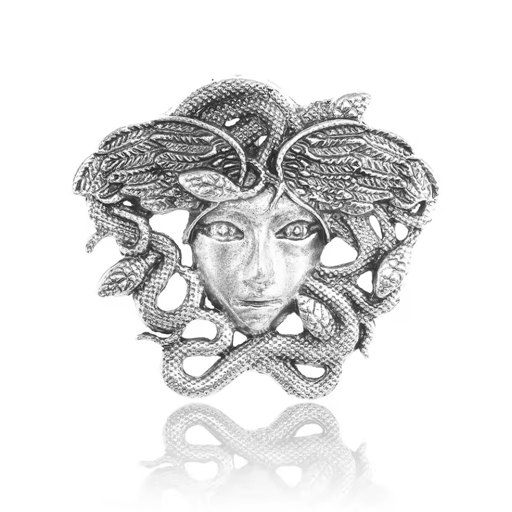 Vintage Style Silver Medusa Brooch Pin Greek Mythology Statement Jewelry Gift
