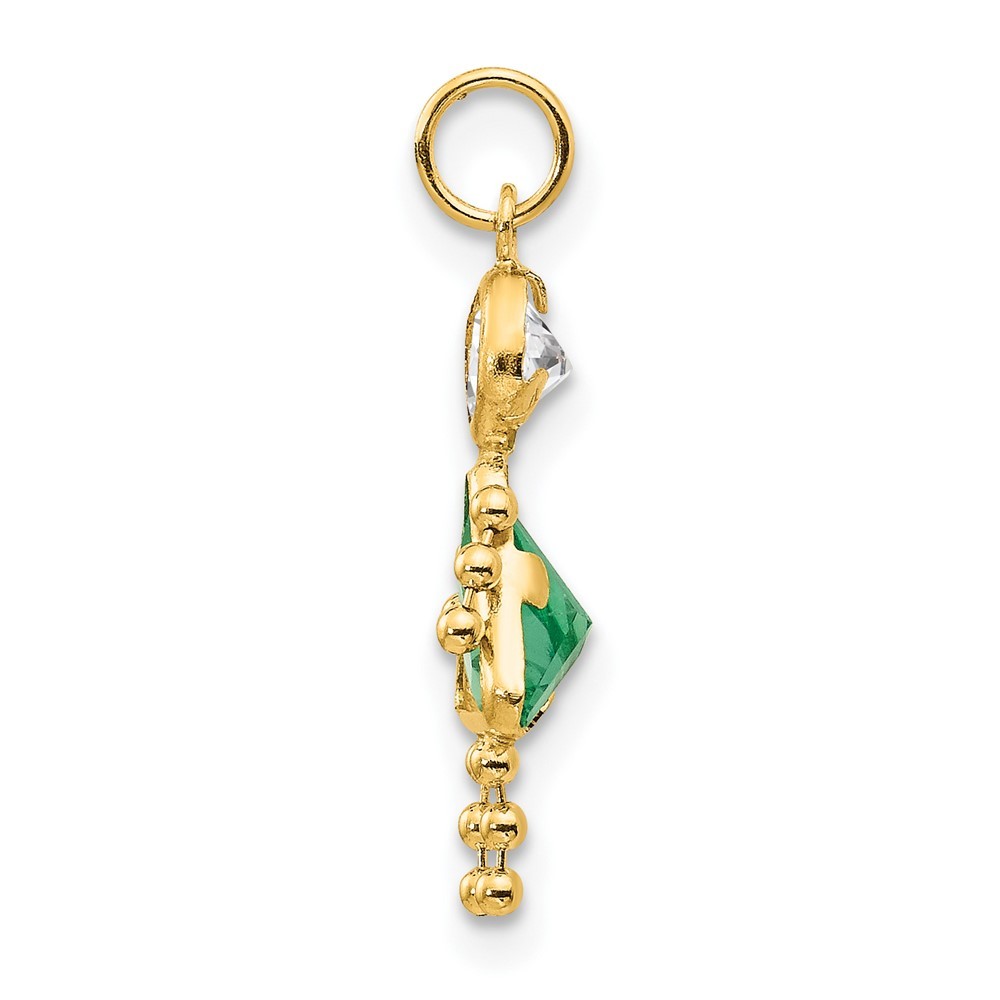 10k Yellow Gold Cubic Zirconia Green August Birthstone Pendant L 20mm, W 10mm
