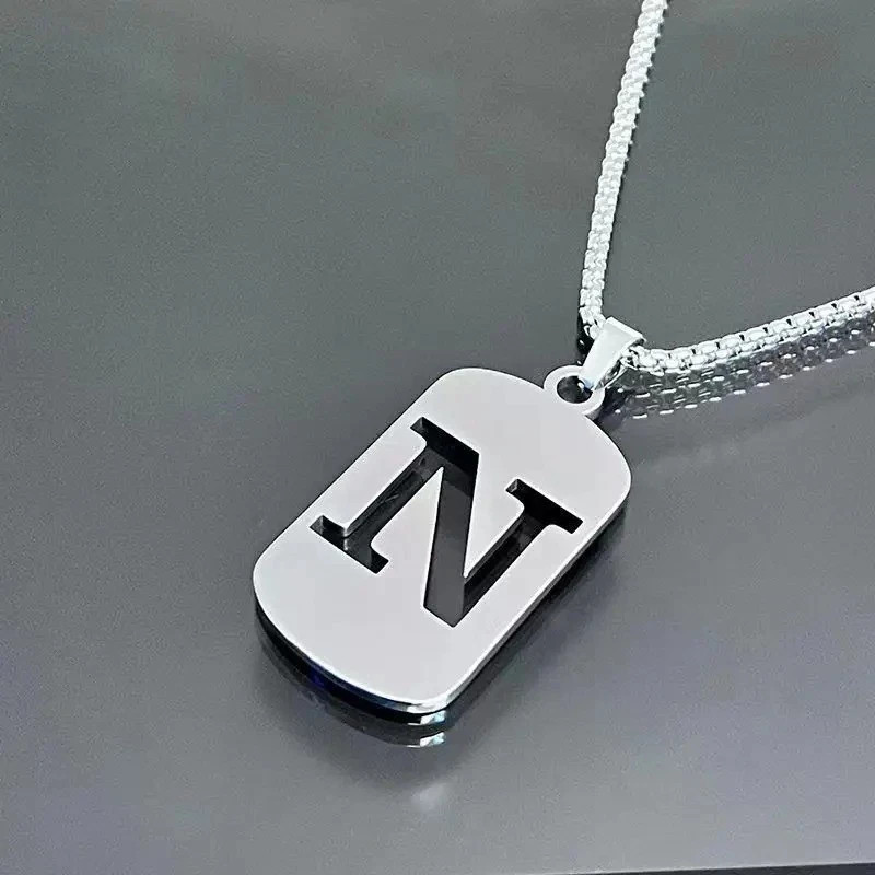 Fashion Punk A-Z Initial Tag Letter Stainless Steel Pendant Necklaces for Men
