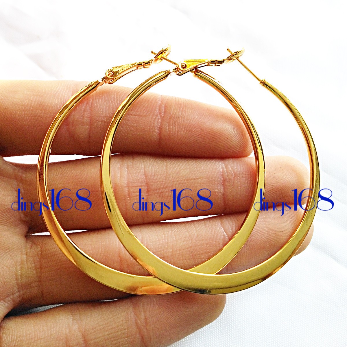 Real 18K Yellow Gold Filled Tarnish-Free 2″/51mm Large Flat Hoop Earrings H903Y