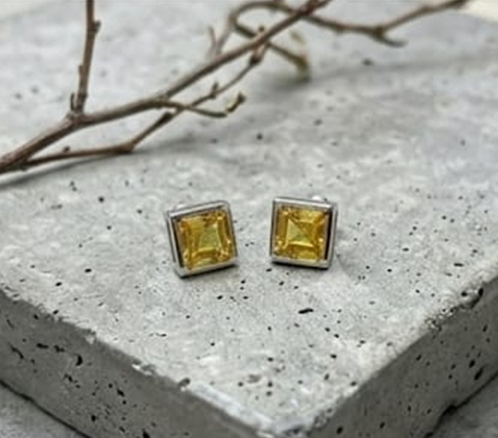 3ct Asscher Simulated Canary Citrine Unisex Stud 925 Silver Earrings Gold Plated