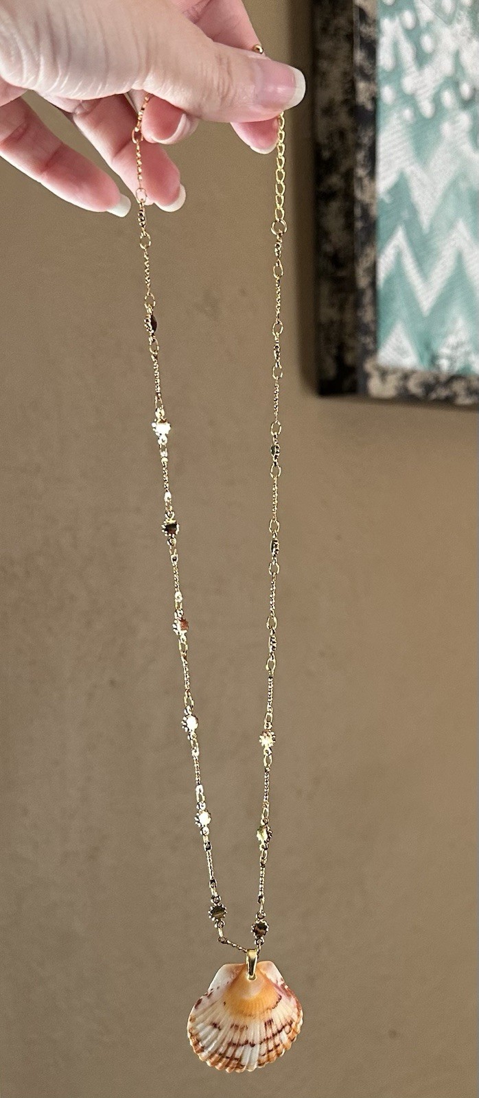 Gold Plated Sunburst Sanibel Shell Necklace 17” Hand Crafted