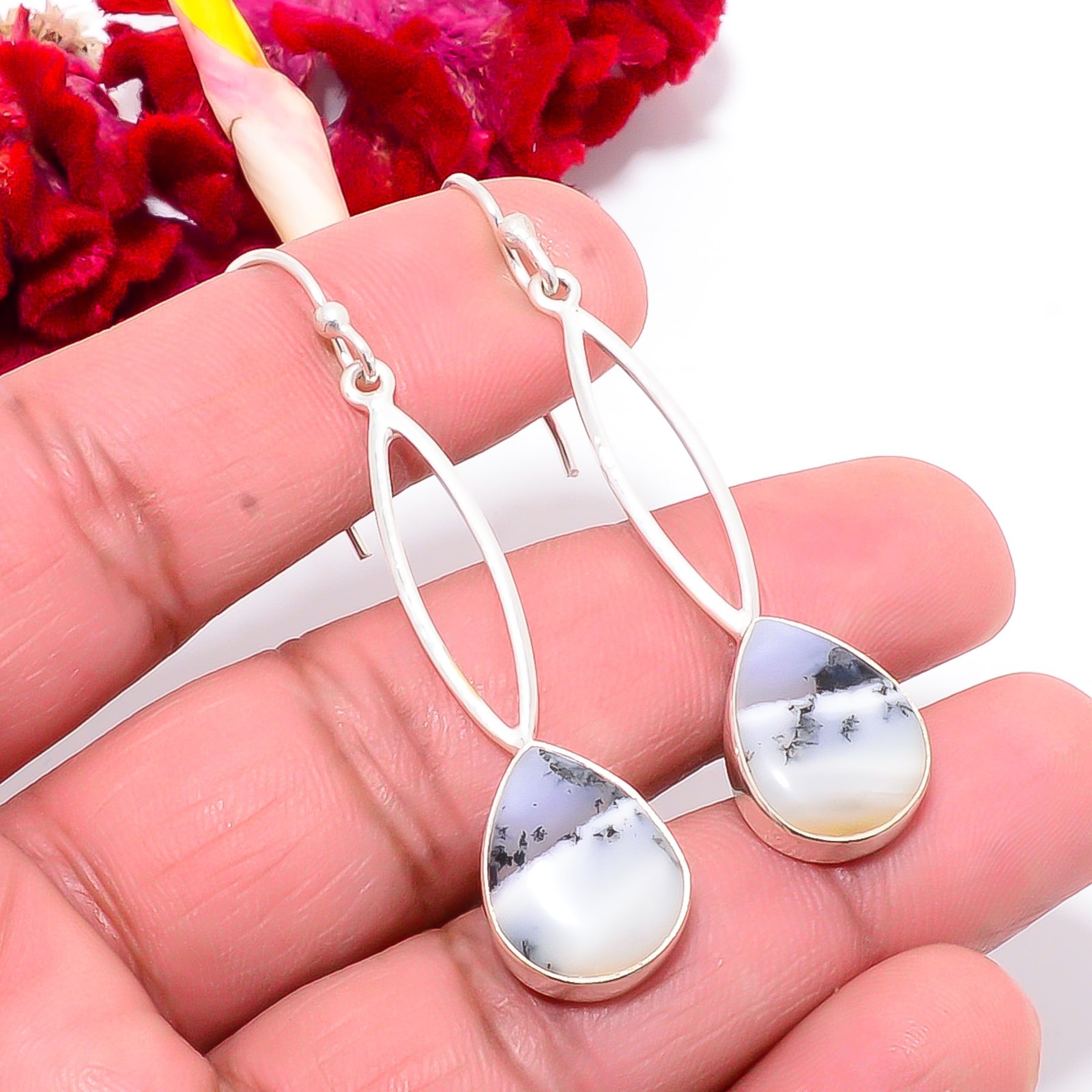Dendritic Agate Handmade 925 Sterling Silver Earring 2.26″ Su47, Christmas Gift