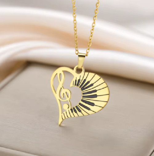 Trendy Music Note Heart Pendant Necklace for Women Piano Keyboard ChainJewelr y