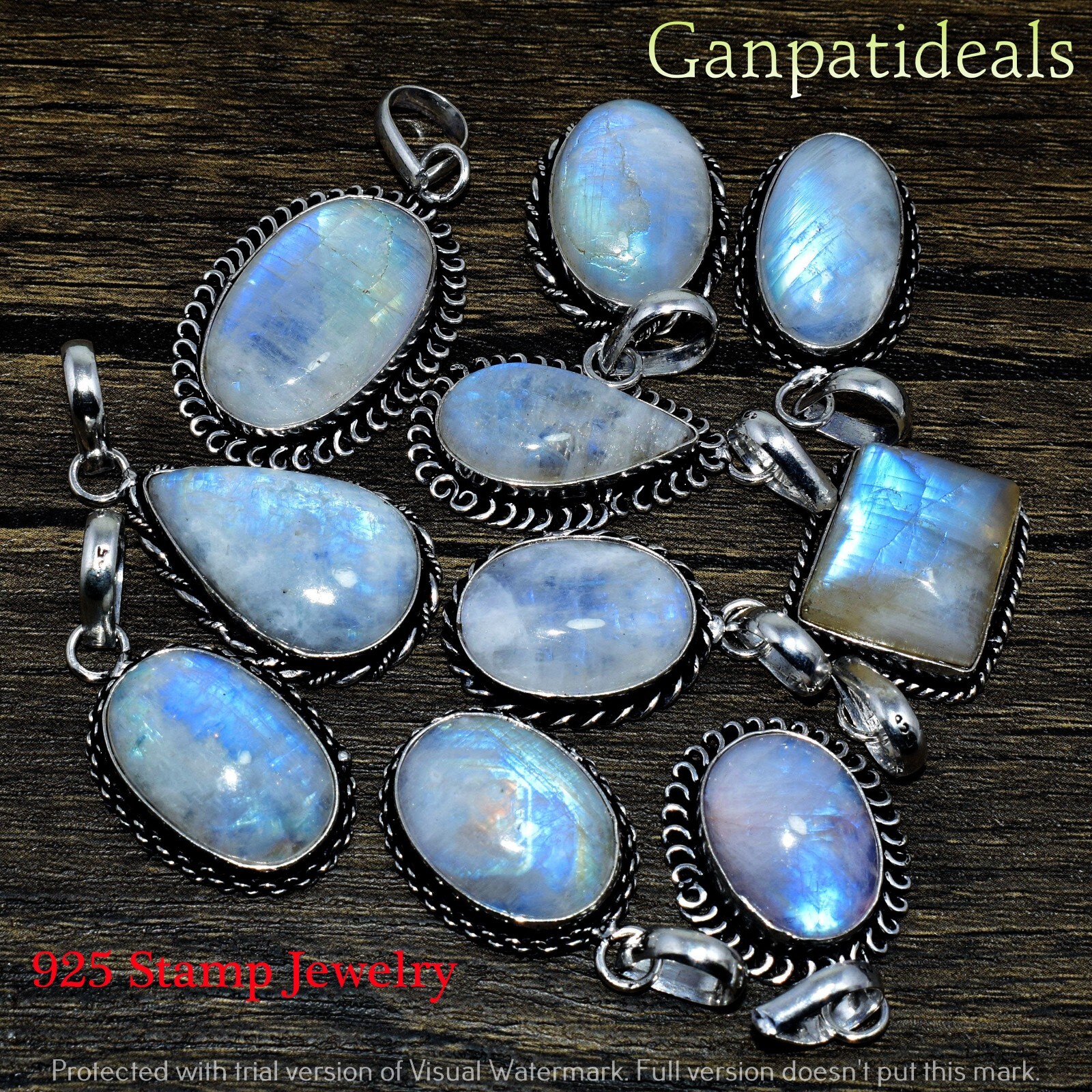 Rainbow Moonstone 10pc Wholesale Lot 925 Sterling Silver Plated Pendants Lots