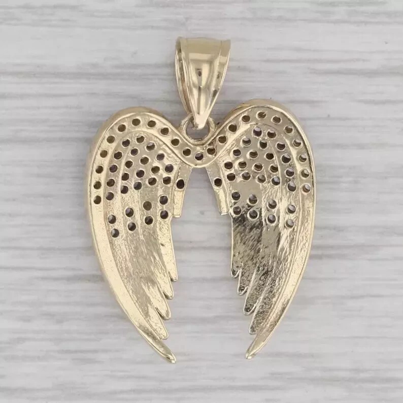Round Cut Simulated Diamond Angel Wing Pendant Free Chain 14k Yellow Gold Plated