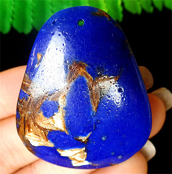 47x39x7mm Blue Gold Sea Sediment Jasper & Pyrite Bell Pendant Bead ZL7075