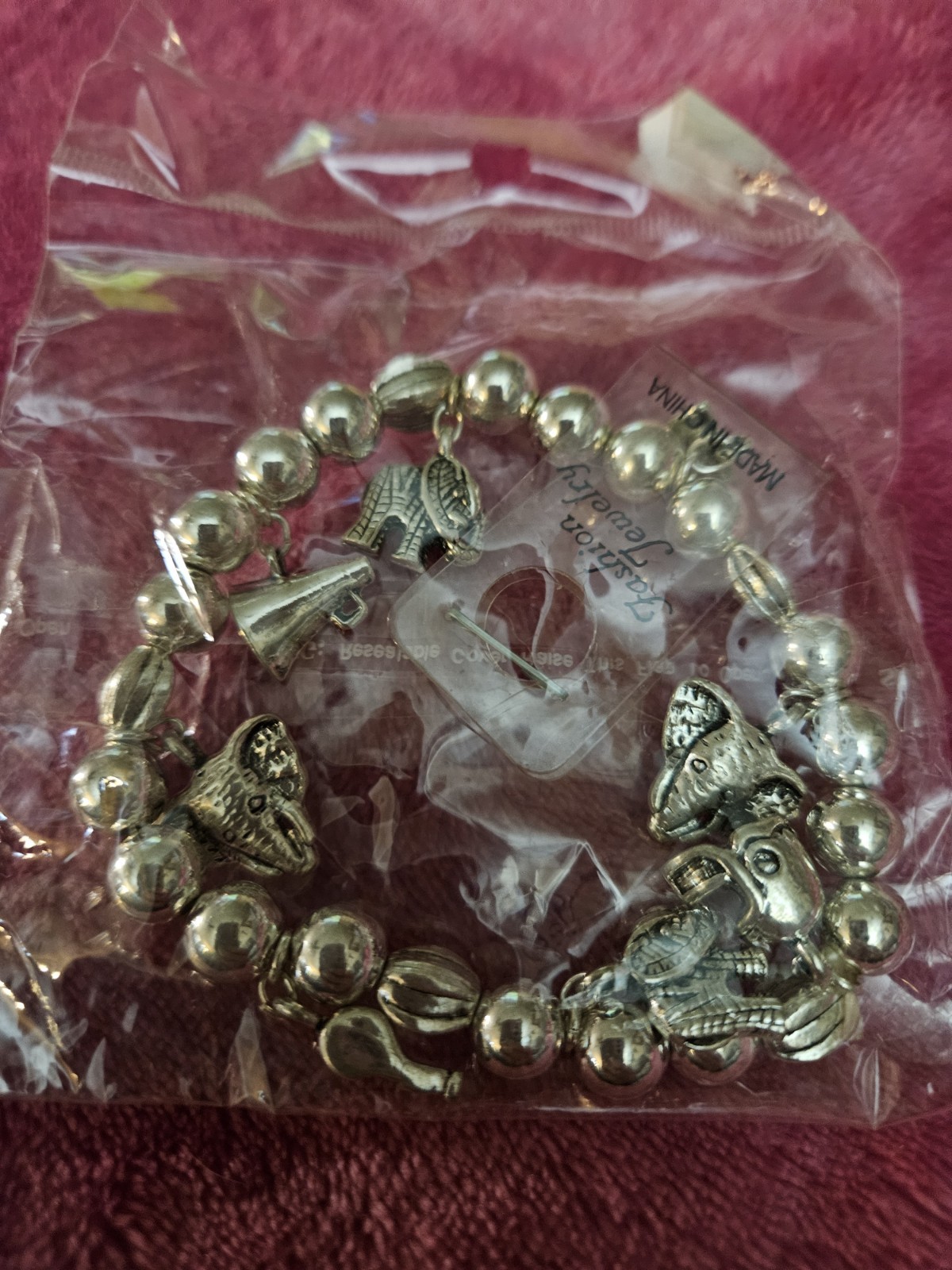 Alabama Braclet Silver Tone with Megaphone, Elephants, Football Helmet