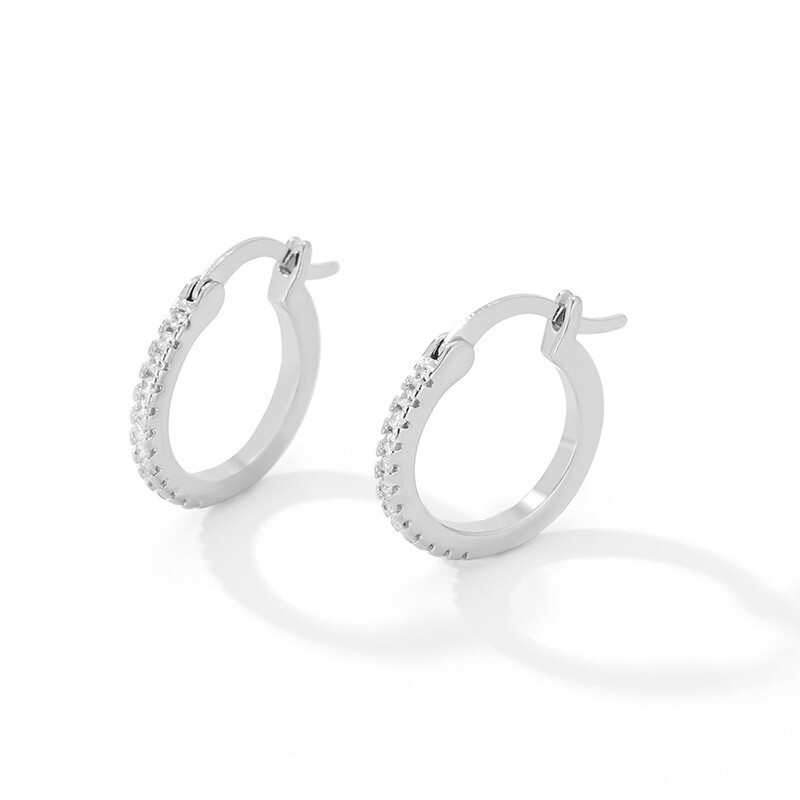 Women 925 Sterling Silver Plated CZ Round Huggie Hoop Earrings 16mm PE54