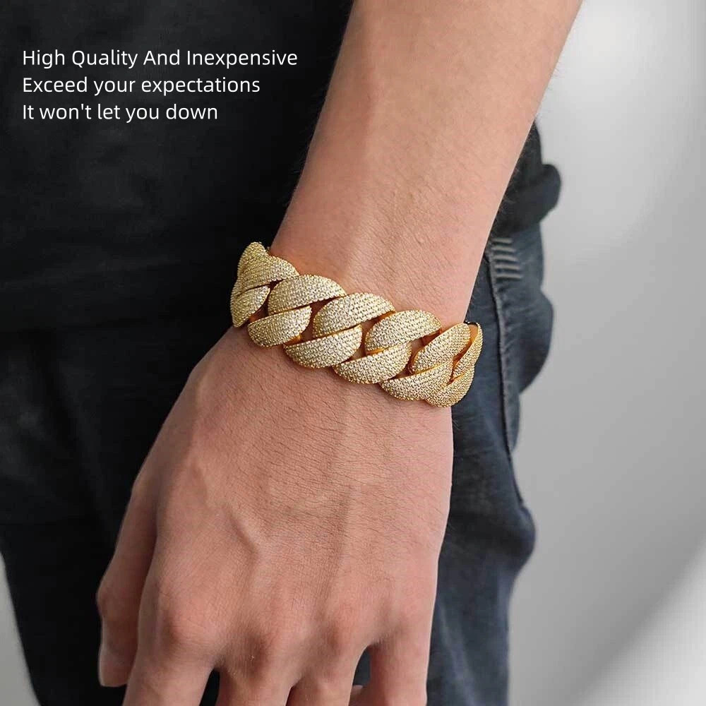 9Ct Round Cut Simulated Diamond Men’s Cuban Link Bracelet 14k Yellow Gold Plated