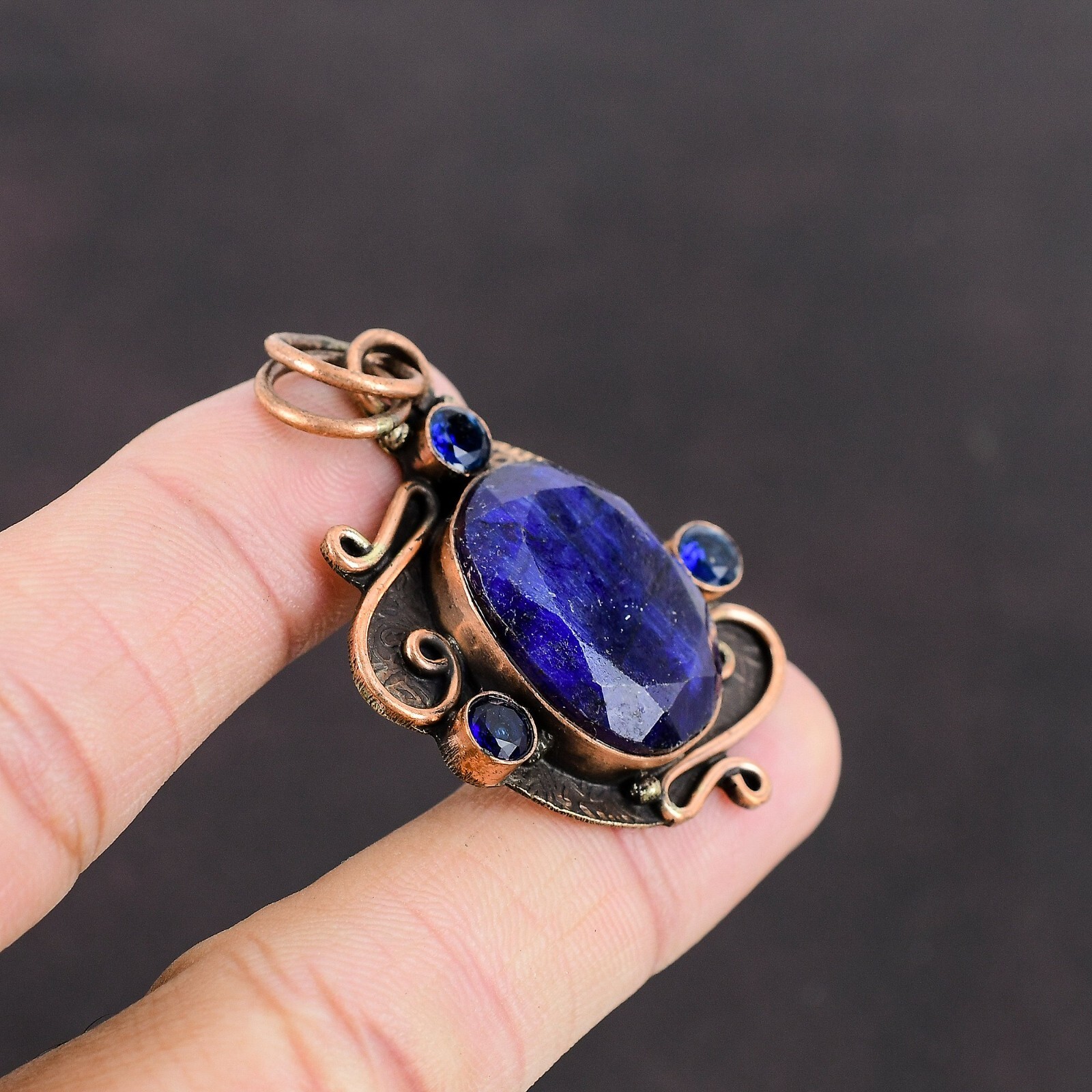 Mothers day Deal Copper Blue Saphire Stone Tanzanite Quartz Boho Pendant Jewelry